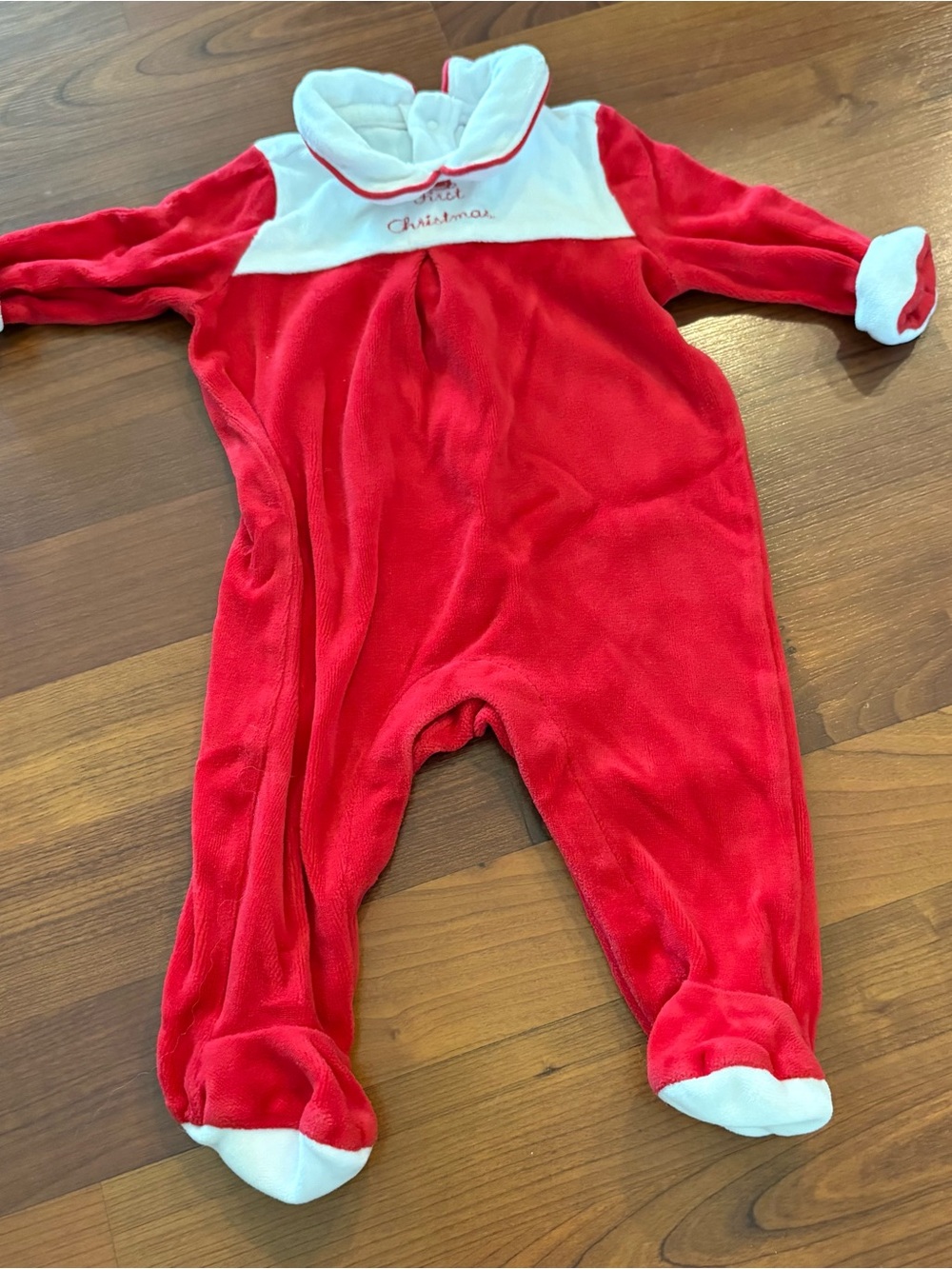 Janie and Jack Red and White First Christmas Velour Footed One-Piece 0-3 months